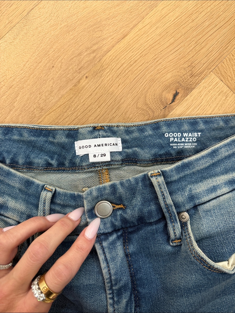 Good American Wide-Leg Palazzo Jeans in Medium Blue Denim